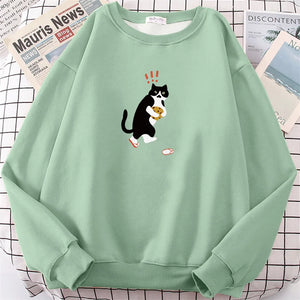 Blessyuki Cute Kitten Printed Hoodies Women Oversized Hip Hop Sweatshirt Streewear Pullover Girl Top Autumn Long Sleeve Clothes