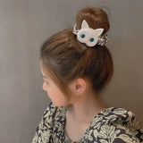 Korean Cute Cartoon Cat Scrunchies Women Girls Elastic Hair Rubber Bands Accessories Tie Hair Rope Headdress Headwear Ornament